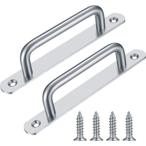 2 Pieces Heavy Duty Barn Door Handles, Steel Sliding Door Handles, Silver Cast Iron Door Handles, Interior and Exterior Door Handles with Screws (1/4)