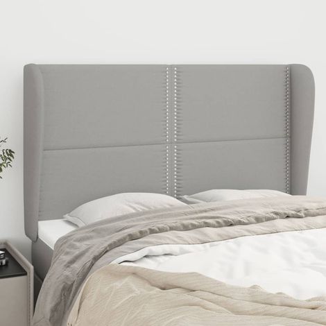 Tête lit de avec oreilles pour lit double, Cadre de lit, Tableau décoratif de chevet Gris clair 147x23x118/128 cm Tissu CDE73442 (1/5)