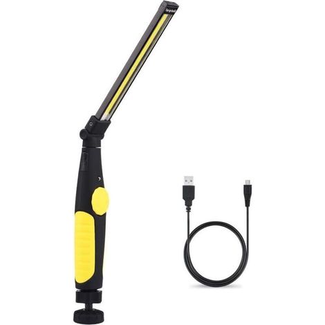 Lampe De Travail Led Rechargeable Avec Aimantée Et Usb Pliable Rotation À 350 Degré, Lampe Inspection Led Rechargeable, Lampe D'Inspection Pour Atelier De Ménage Camping En Plein Air Randonnée (Jaune) (1/5)