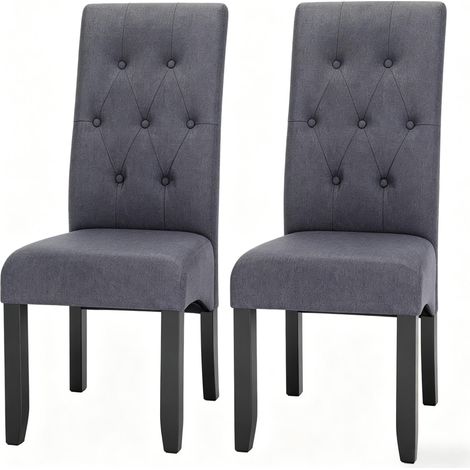 Lot de 2 chaises de salle à manger en bois massif avec dossier haut - assise en lin beige, pieds noirs (1/5)