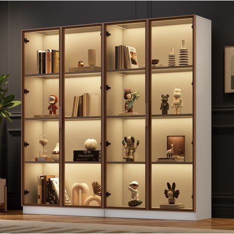 Set di 2 vetrine in vetro LED con ante a battente 160 x 40 x 160 cm bianche DESVIAE (1/5)