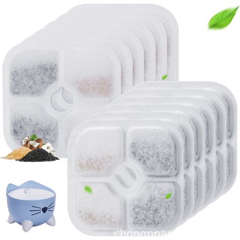 12pcs Filtres de Fontaine pour Animaux de Compagnie Remplacement Compatible avec Catit PIXI 43717 Fontaine à Eau pour Chat Filtres de Distributeur d'eau Accessoires, 8.4x8.4cm (1/4)