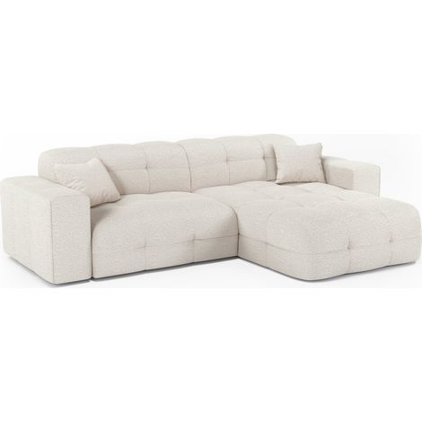 Canapé angle droit 5 places en tissu bouclette crème COCOON (1/5)