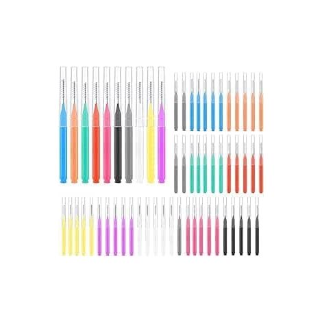Pack of 50 Multi-coloured Interdental Brushes, Soft Plastic Toothbrush, Mini Toothbrush for Dental Appliances, Interdental Floss, Daily Dental Hygiene, 10 Colours (1/5)