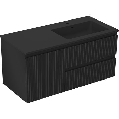 Mexen Rivel meuble de salle de bains 100 cm avec lavabo Otis droit, 2S, 1D, rainuré, noir mat - 91A23-10047-3-BBFFF71-W18P71 (1/5)