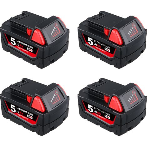 4X M18B5 18V 5.0Ah Ersatzakku für Milwaukee M18 18Volt Akku 48-11-1860 M18B 48-11-1850 48-11-1852 48-11-1820 48-11-1860 48-11-1828 (1/5)