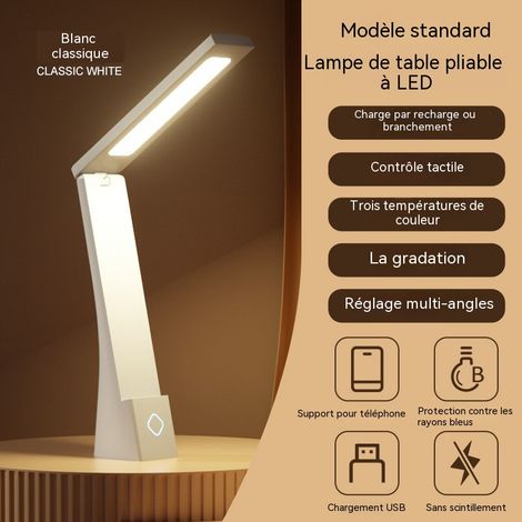 Lampe de bureau LED anti‑fatigue pliable, fonctionnement sur batterie ou secteur, variateur de lumière pour étude et lecture enfant (1/5)