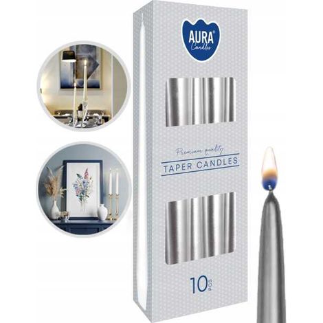 Candele da tavolo affusolate AURA, argento metallizzato, altezza 7 pollici, confezione da 10 pezzi. s30-271 (1/5)