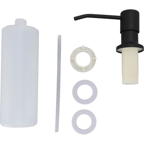 Dispensador de jabón para fregadero de cocina, fabricado en acero inoxidable 304, 300 ml, giratorio 360°, fácil instalación, color negro – para lavavajillas líquido y gel de manos (1/5)