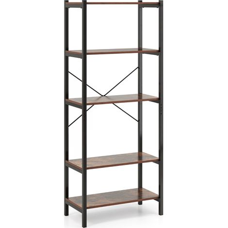 Libreria a 5 ripiani 66 x 34 x 161 cm ampio spazio di archiviazione sicurezza rinforzata design rustico in legno e metallo nero 200010731