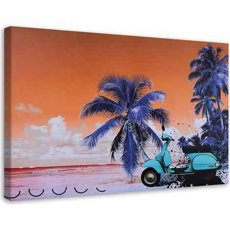 Tableau sur toile Plage Palmiers Scooter 60x40 (1/5)