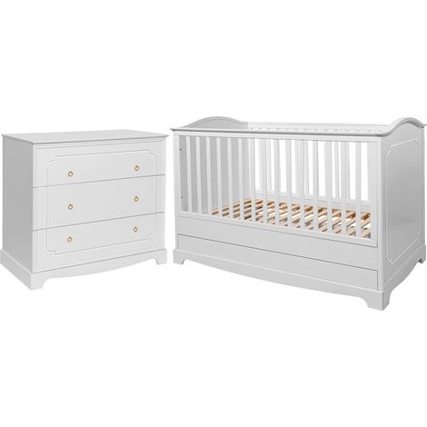 Evolutionsbett 70x140 und Kommode mit 3 Schubladen Bellamy Royal - Weiß