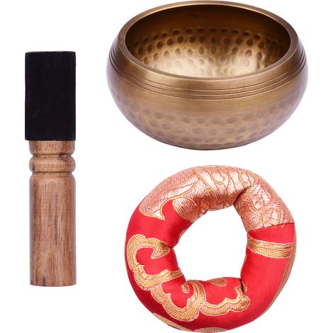 Ensemble de bols chantants tibétains comprenant un bol sonore en métal fait main de 10,5 cm (4 pouces), un coussin doux et un maillet en bois pour la méditation, la guérison des chakras, le yoga et la (1/4)