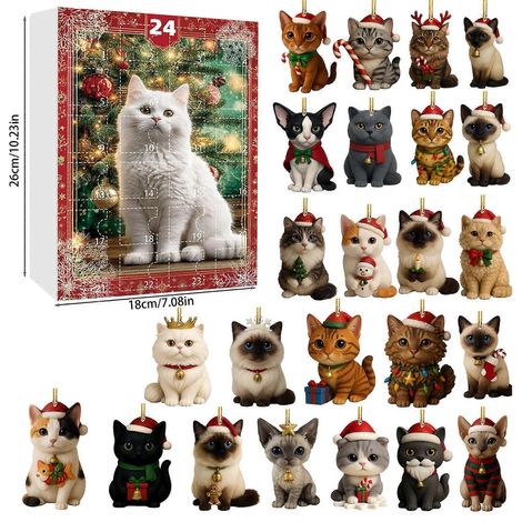 Nouveauté 2025 : Calendrier de l'Avent pour les amoureux des chats, boîte surprise, décoration pour sapin de Noël en acrylique (1/5)