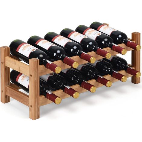 GOPLUS Casier à Vin avec 12 Bouteilles,étagère à Vin en Bambou,Armoire de Rangement pour à Vin 12 Bouteilles avec 2 Niveaux,Naturel (1/5)