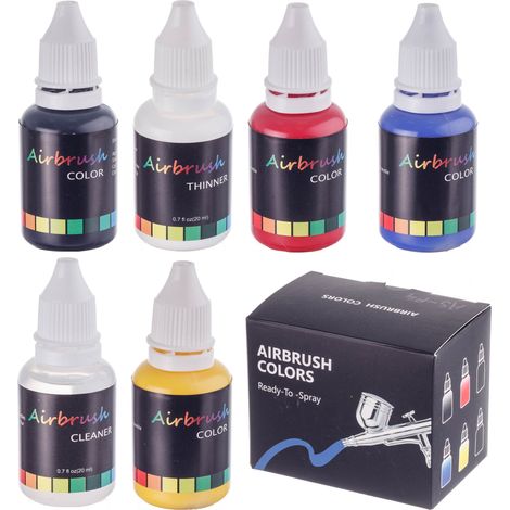 Acrylfarben für Airbrush, 4 x 20 ml Verdünner, Reinigungsflüssigkeit-Set