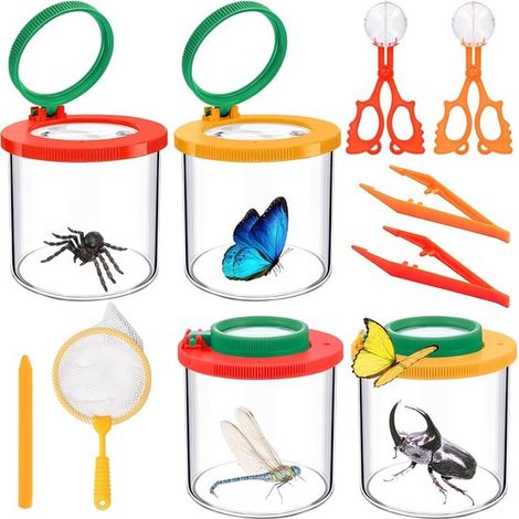 Ensemble de 10 loupes d'observation d'insectes avec grossissement 3x et 6x, pince et clip pour la recherche naturaliste et l'exploration scientifique, multicolores