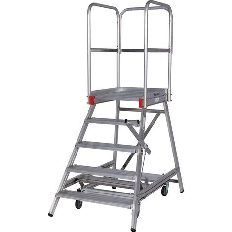 Euroline Premium 515 Mobile Podesttreppe einseitig mit Zentralfeststellung 5 Stufen (1/2)