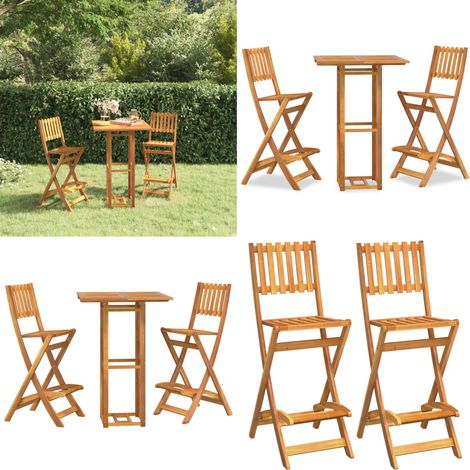 3-tlg. Gartenbar-Set Massivholz Akazie - Gartenbar Set - Holz Gartenmöbel - Akazienholzmöbel - Outdoor Möbel - Esszimmergarnitur - Home & Living