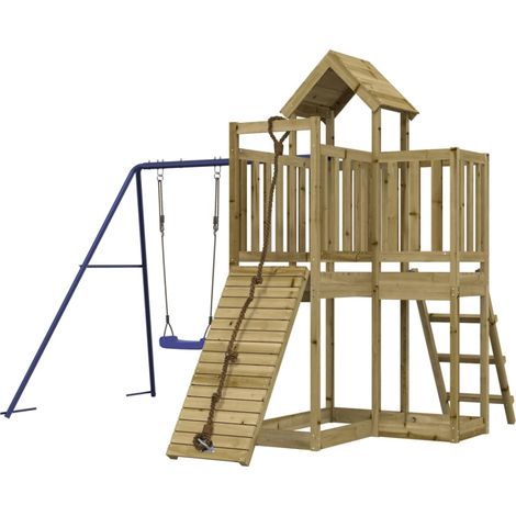 Aire de jeux d'extérieur balançoires toboggan portiques robuste jeux jardin 286 x 248 x 214 cm bois de pin imprégné (1/5)