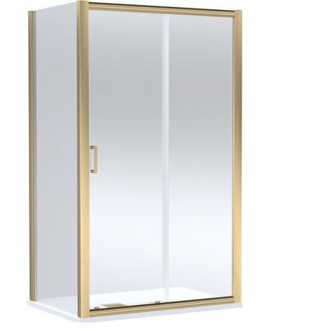 Balterley Ellenhall Sliding Shower Door with 6mm Glass, Side Panel & Slimline 1200x800mm Shower Tray, Brushed Brass/White