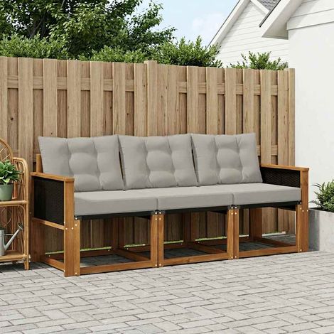 vidaXL Outdoor Sofa Set with Cushion 3 pcs Natural and Light Grey