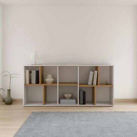 Dmora - Estante para libros Orne, Estante de oficina, Porta libros móvil, Biblioteca, 78x36 h183 cm, Roble y Blanco (1/5)