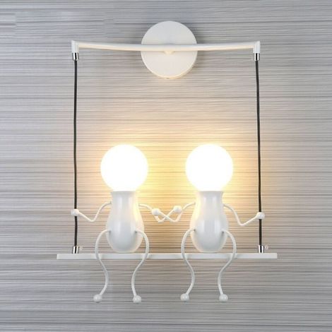 Applique murale moderne blanche – Double douille E27 – Design créatif minimaliste – Pour chambre enfant, couloir, cuisine, loft et bar