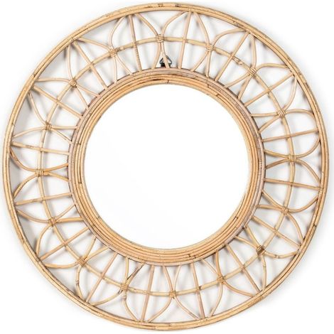miroir mural ethnique décoratif en rotin et mdf naturel - beige rotin naturel clair (1/4)