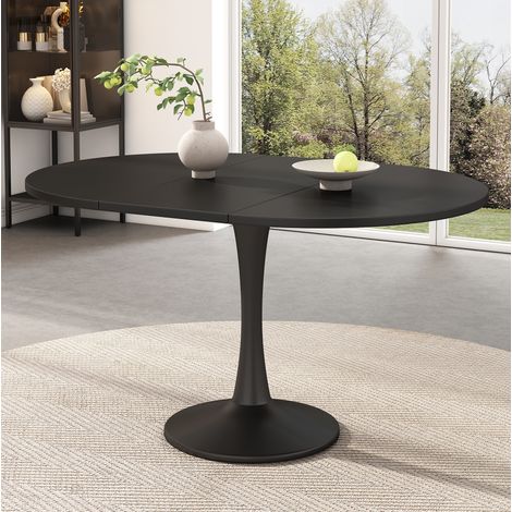 Tavolo da pranzo ovale 100/140x100x75 cm nero in MDF estensibile e salvaspazio (1/5)