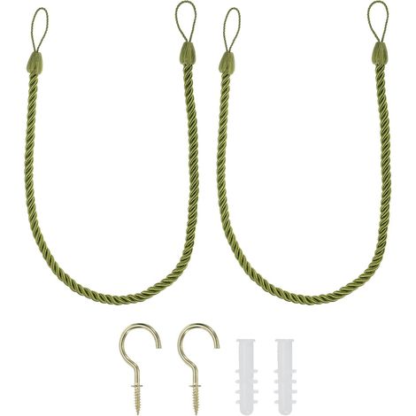 Cordons de Rideaux à Embrasses, Lot de 2 Cordes Décoratives pour Attacher Les Rideaux, avec Crochet Et Boulons, Couleur Vert Foncé