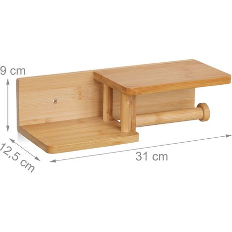 Portarotolo carta igienica da parete con mensola 35 x 15 x 10 cm design moderno per bagno in bambù naturale 130016388