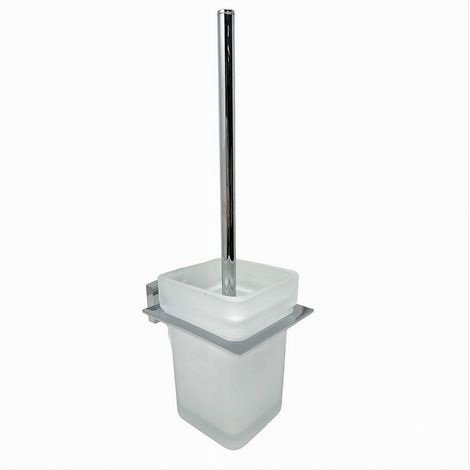 TRADE SHOP - Porta Scopino Wc Scopettino Completo Vetro Satinato Fissaggio Parete Bagno Cubo 87220 -