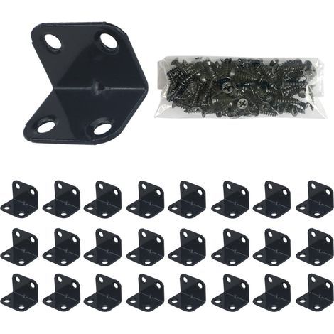 Lot de 35 supports d'angle en forme de L en métal pour bois, fixations et réparations pour meubles en bois d'intérieur et d'extérieur, clôtures, fenêtres (noir) (1/5)