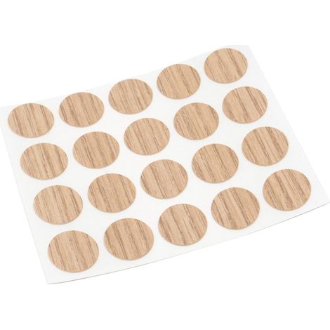 Caches vis adhésifs - Lot de 20 - Imitation chêne clair - Dissimulation trous et rayures - Pour meubles intérieur et extérieur - Ø 13 mm (1/5)