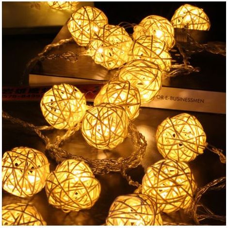 Guirlande lumineuse d'intérieur 40 LED blanc chaud boules en rotin IP20 5M Décoration de Noël pour la maison, la chambre à coucher, le salon (1/5)