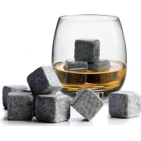 Pietre di granito per whisky – 9 cubetti di ghiaccio riutilizzabili con sacchetto, regalo ideale per gli amanti del whisky (1/5)