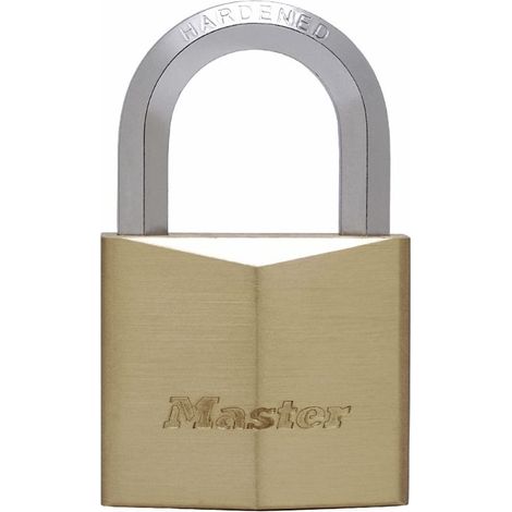 Master Lock 1155EURD Schlüssel Vorhängeschloss aus Massivmessing mit sechseckigem Bügel, Gold, 8,2 x 5 x 2,6 cm