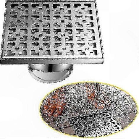 Caniveau de sol extérieur 20x20 cm avec système de siphon et crépine récupératrice de cheveux pour jardins et terrasses (1/5)