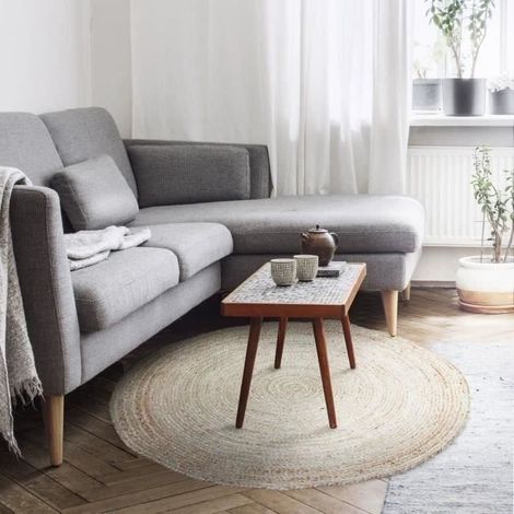 Tappeto TuseRxln per soggiorno o camera da letto - Juta - Ø 70 cm - Naturale