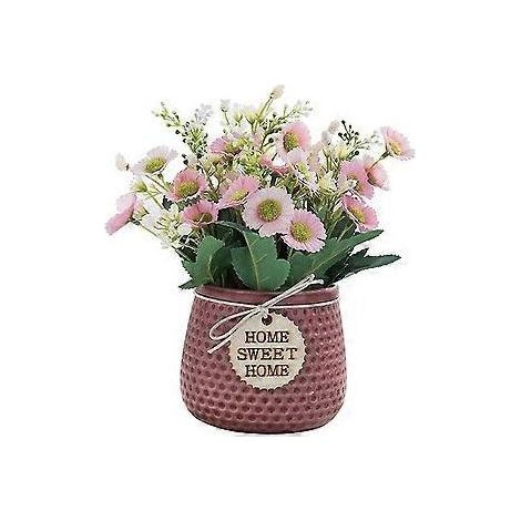 Plante artificielle rose en forme de marguerite avec pot en céramique pour intérieur et extérieur - Décoration de table (1/3)