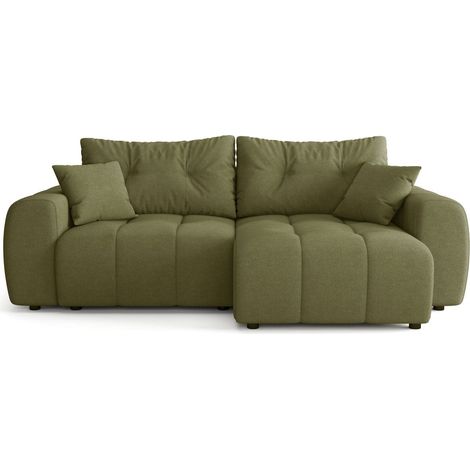 Canapé d'angle réversible convertible 4 places en tissu chenille vert olive - Alba (1/5)