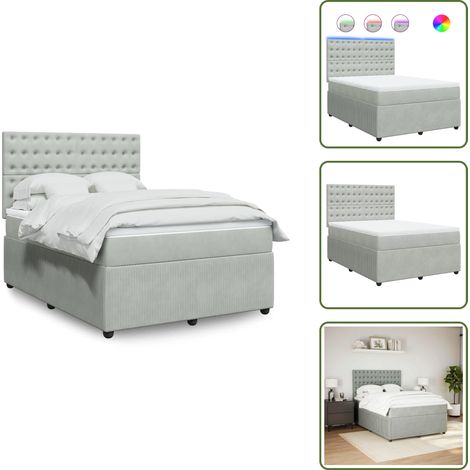 Boxspringbett mit Matratze Hellgrau 160x200 cm Samt - Boxspringbett - Boxspringbetten - Bett - Schlafzimmermöbel