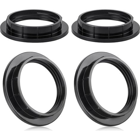 E27 Screw Ring for Lamp Socket, 39 mm, Black, Pack of 4 E27 Mounting Rings for Lampshades and Glass Globes, Lamp Holder Black Plastic, Heat Resistant 210°C (1/5)