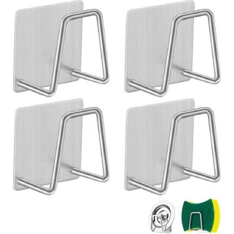 4 Pcs Porte Eponge Evier Cuisine,Range Eponge Auto Adhesif,Support Eponge Cuisine,Porte Éponge Cuisine en Acier Inoxydable Cuisine (1/4)