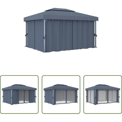 vidaXL Pavillon mit Vorhang - Pavillon mit Vorhang 4x3 m Anthrazit Aluminium (1/5)
