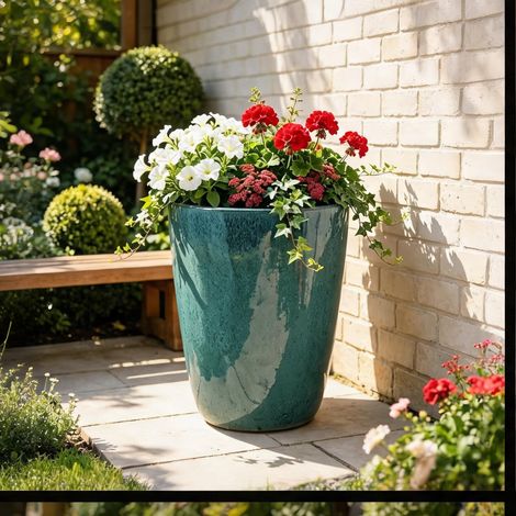 Pot de fleurs en céramique turquoise Ø38,5 cm pour intérieur (1/5)