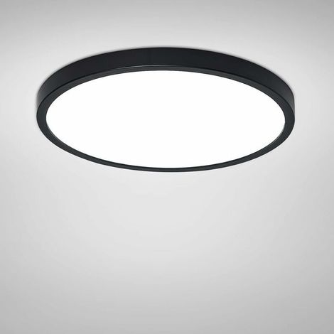 QAZQA Plafonnier LED 30W Blanc Froid 6500K Ultra Mince Noir Lampes de Plafon pour Salle de Bains Chambre Salon Cuisine Bureau Ø28cm (1/5)