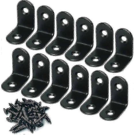 Équerre de fixation d'angle en acier inoxydable noir 25 x 25 mm avec vis, joint à angle droit - Lot de 12 (1/5)