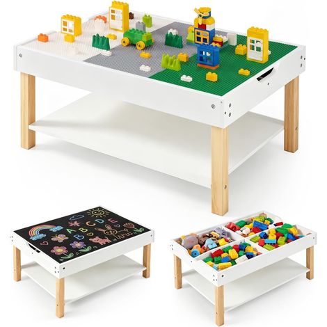 COSTWAY Table d'Activité Enfant Montessori avec Plateau Double Face, Blanc (1/5)